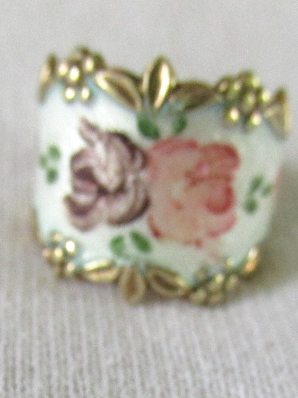 Sterling Vargas Cigar Wide Band Ring Floral Design on White Enamel